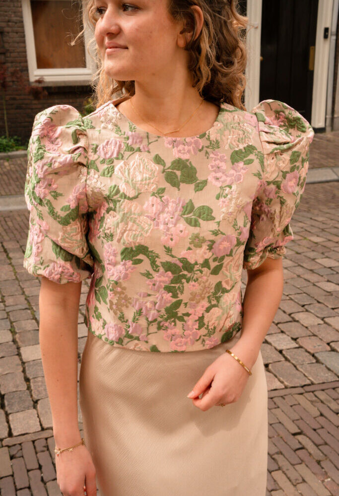 Live pink/green flower chic top