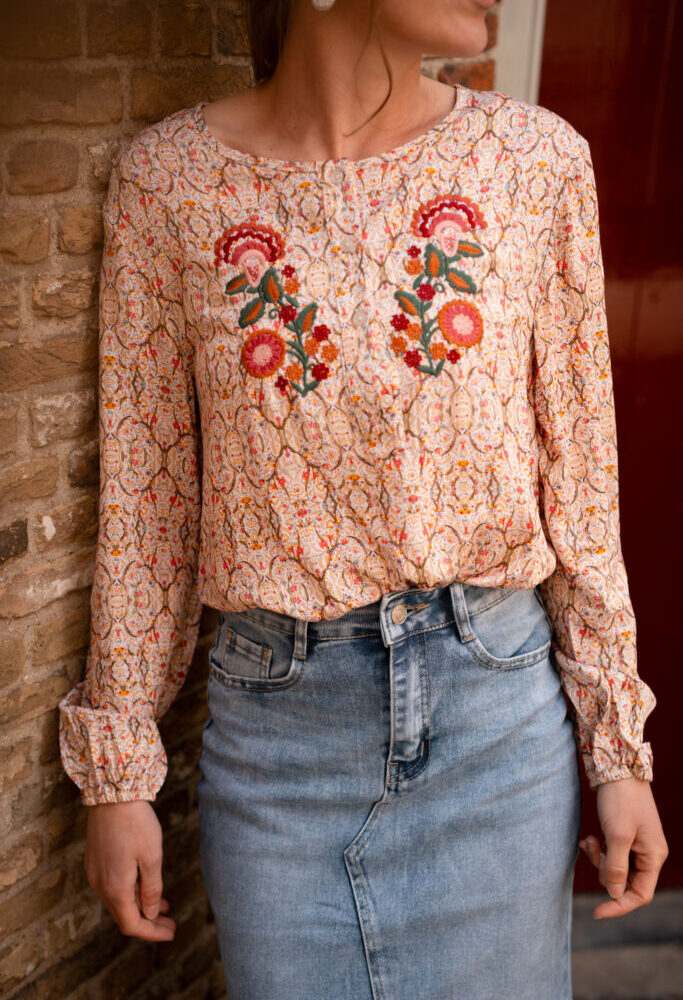 Atelier red/yellow/orange flower blouse