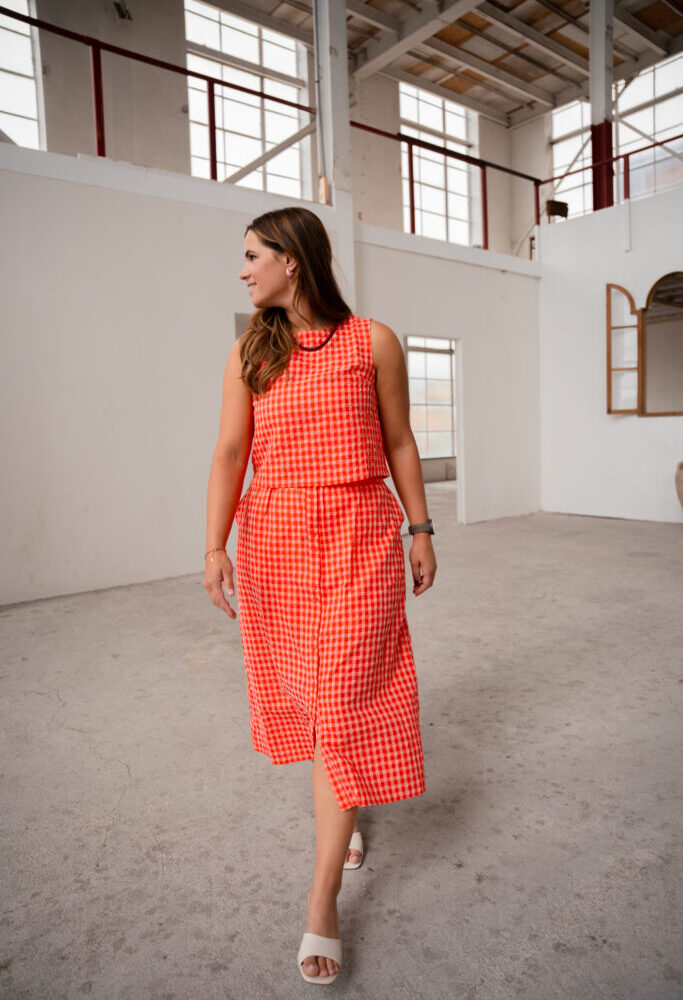 atelier skirt block red pink vieve