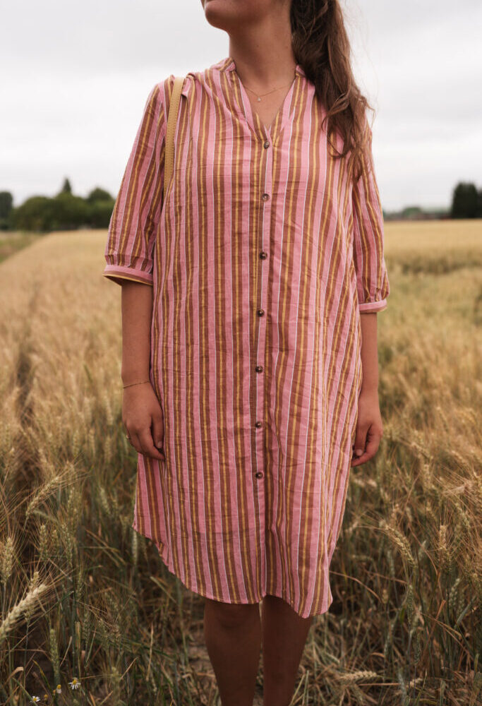 Call stripe dress Rianne pink/yellow/brown