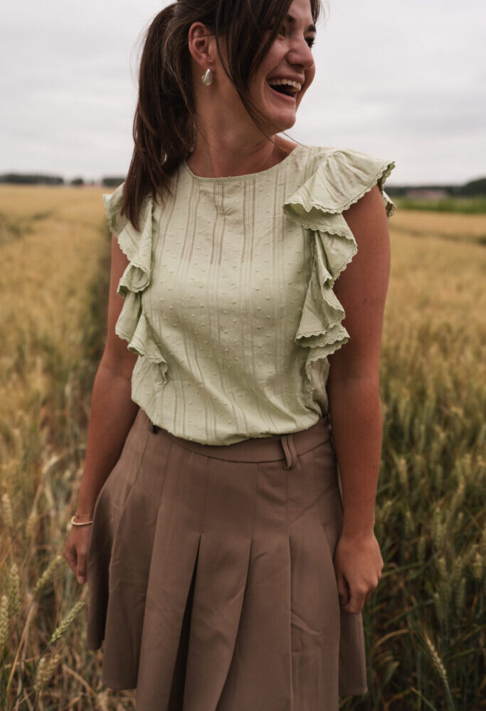 Elena green top ruffle