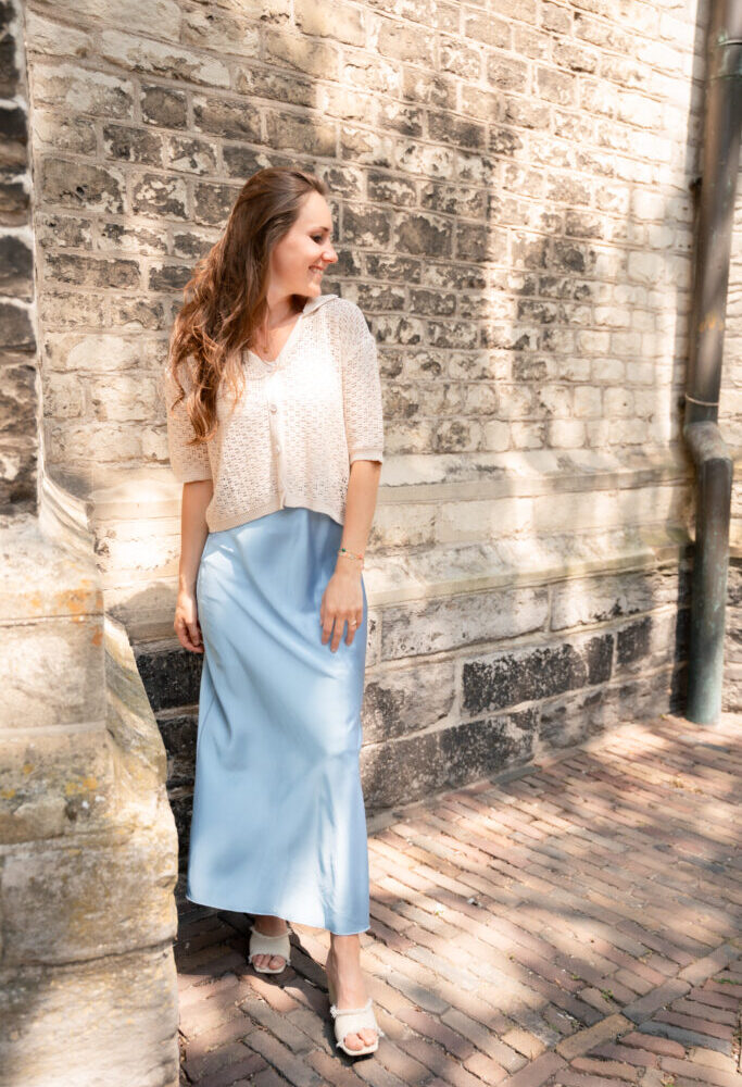 satin blue skirt