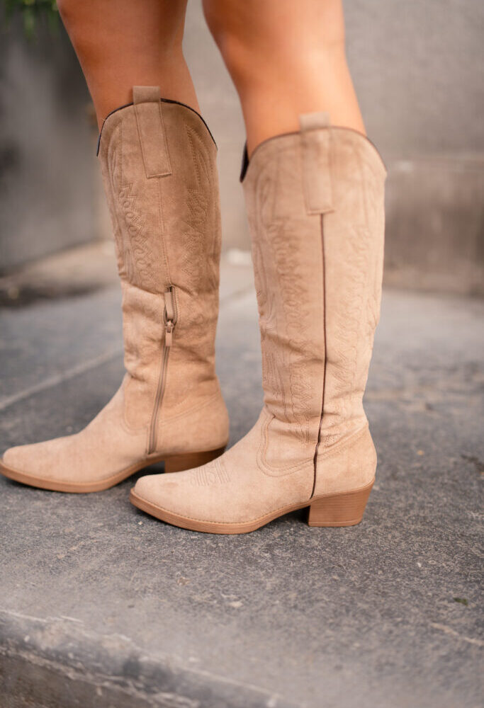 Cowboy boots high taupe suede