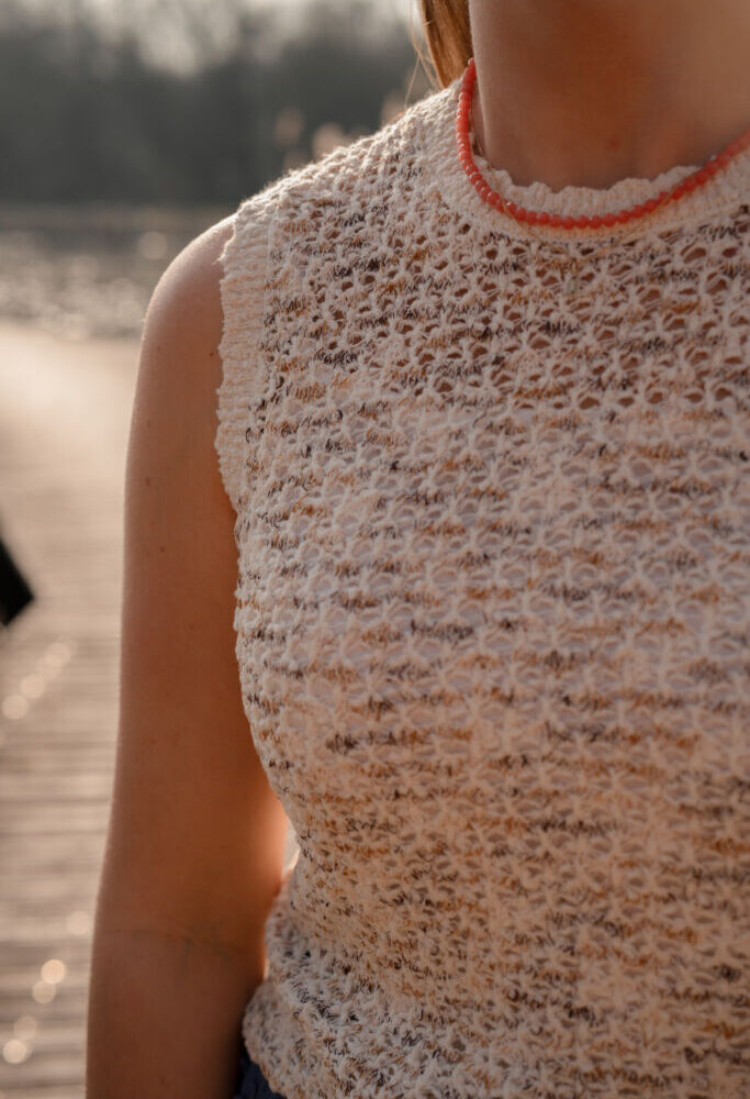 Daphne crochet top 1586 Jasmijn creme/brown/grey