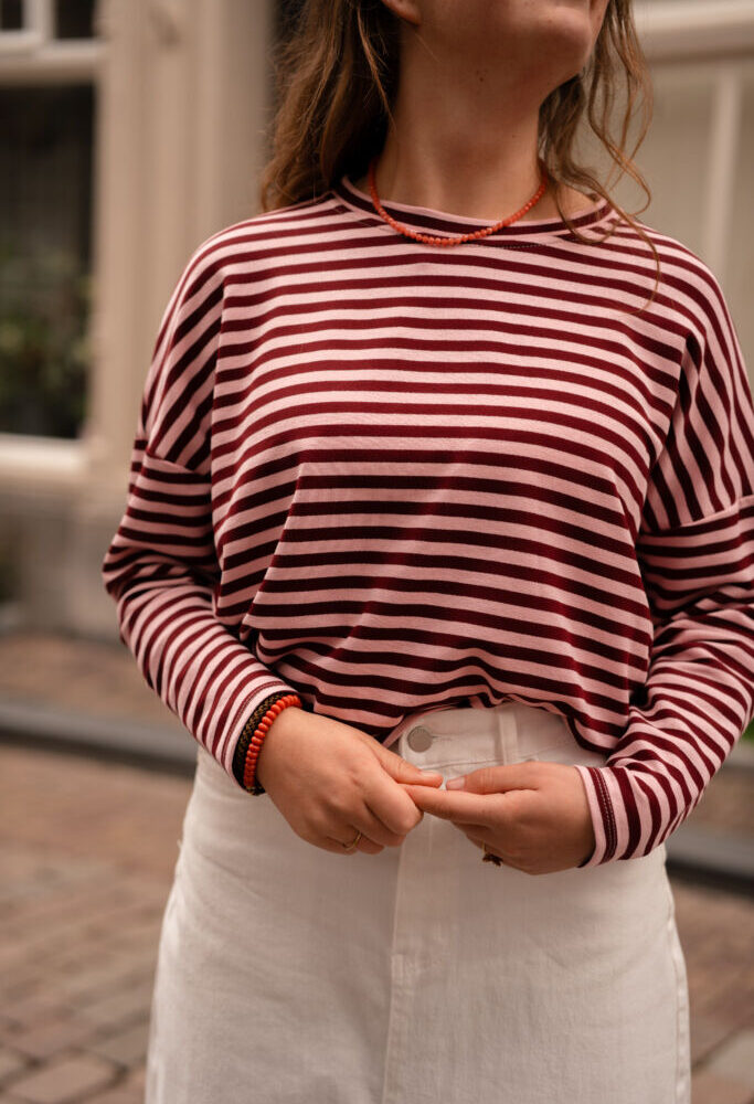 Lovi tee stripe pink/bordeaux long