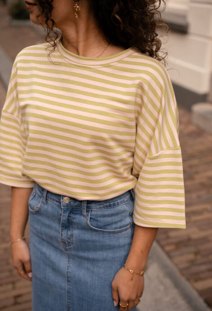 Lovi tee stripe pistache/pink short