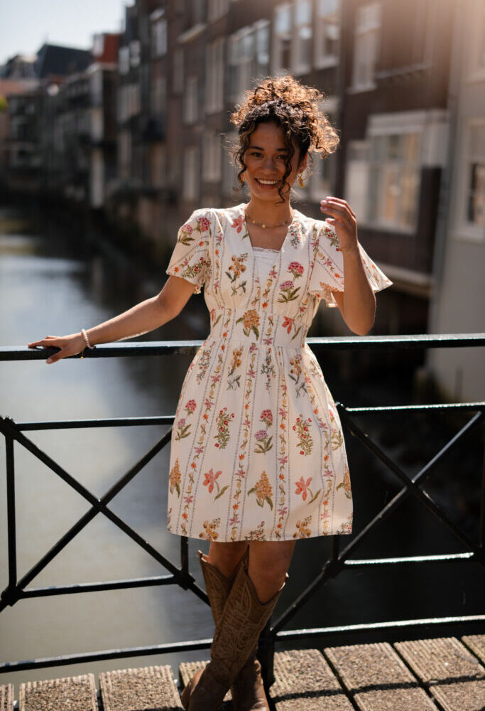 flower dress rosemarie beige color 2038-1