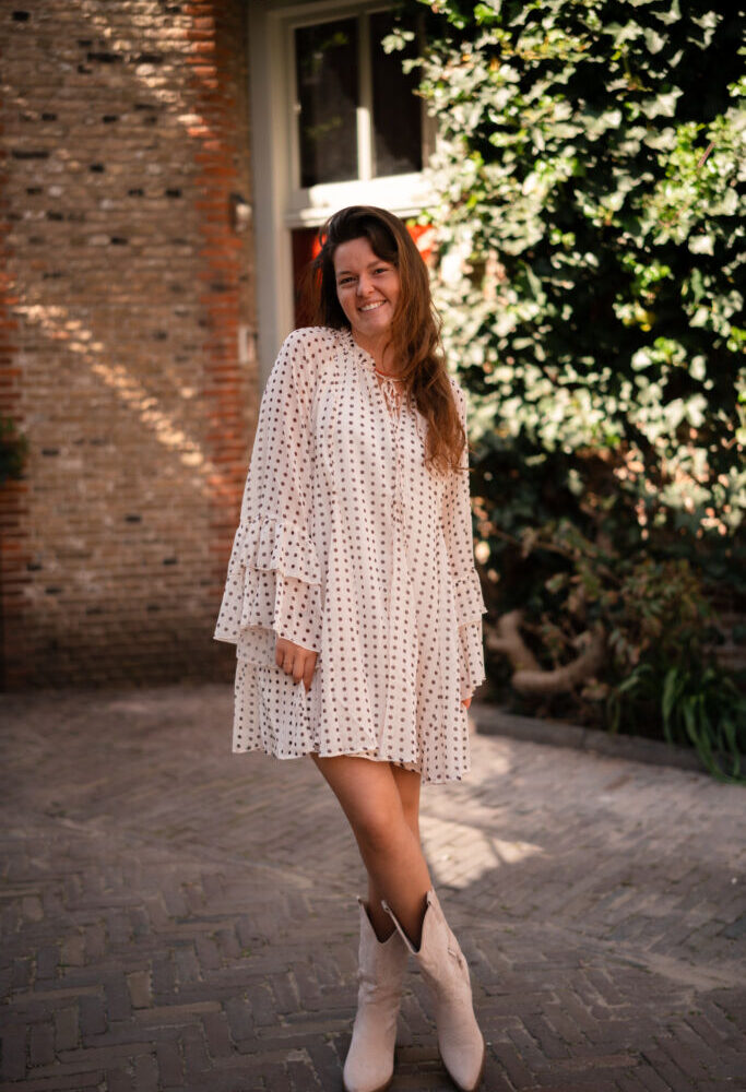 elena wide dress cream dot 11511