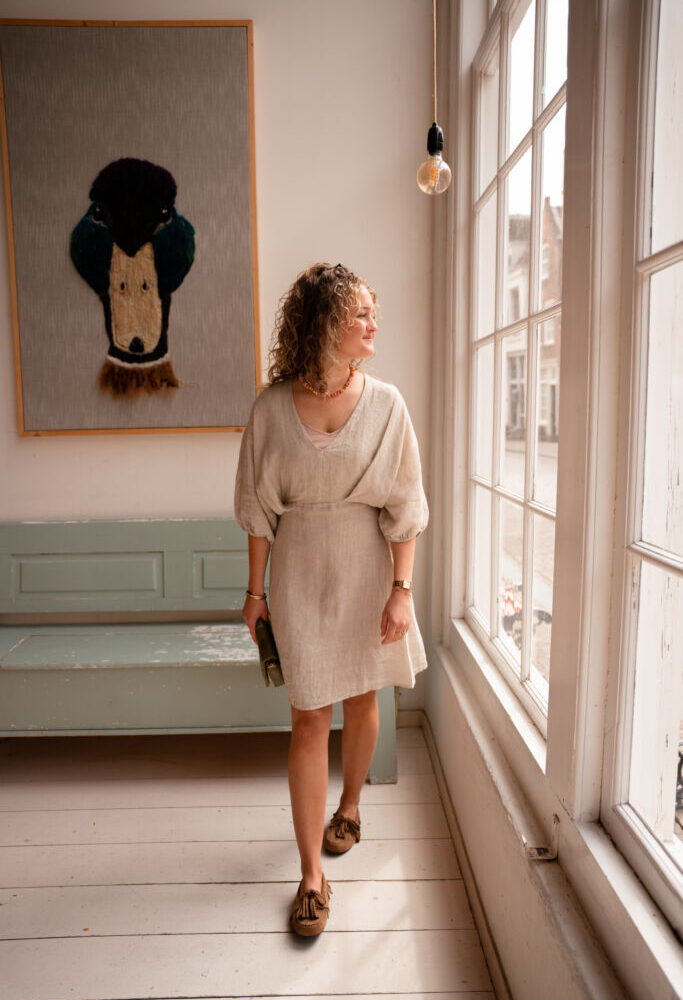 leen dress linnen beige