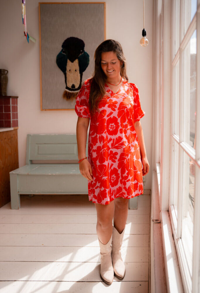3844-16 azzurro dress pink/red flower