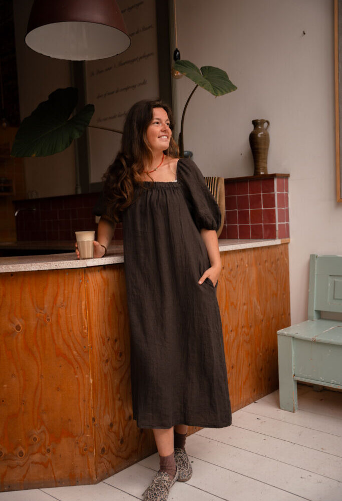 linnen square dress vienna brown