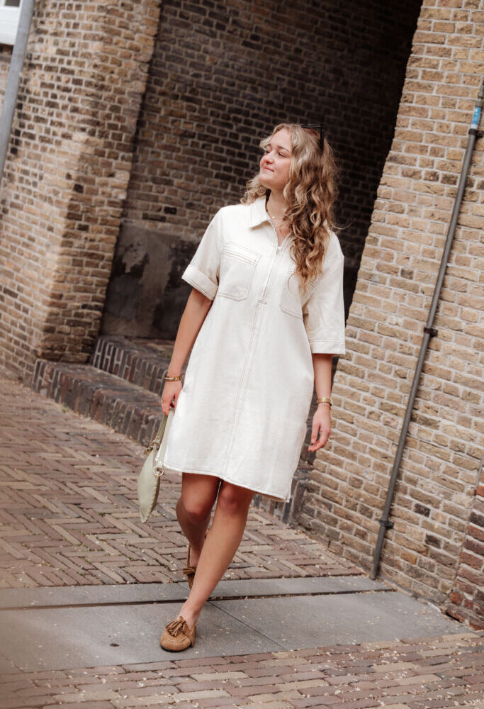 Azzurro 95240 denim dress zipper beige