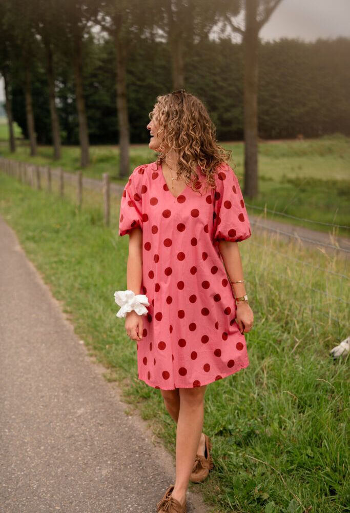 3844-16 azzurro fav dress dot fuchsia/red