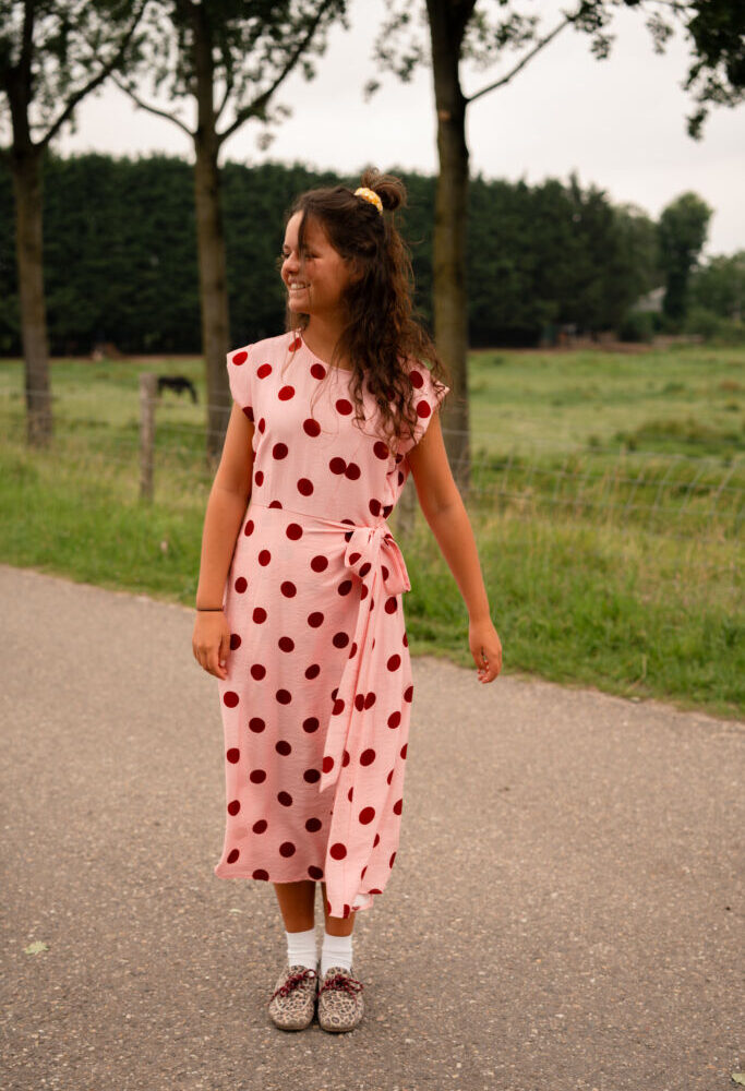 8659 dot long dress azzurro lefkas pink
