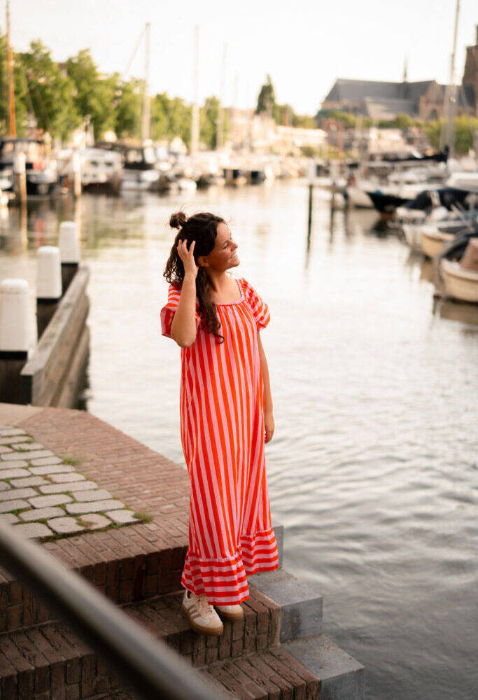 6817 dress zakynthos stripe orange/pink