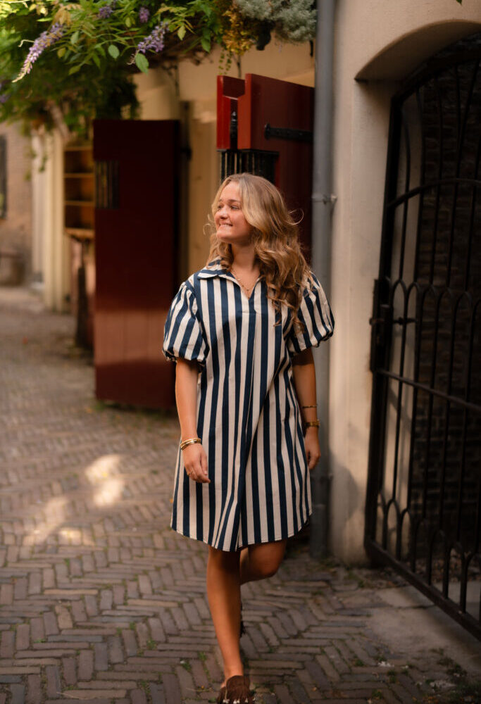 stripe short dress savinni dark blue/creme
