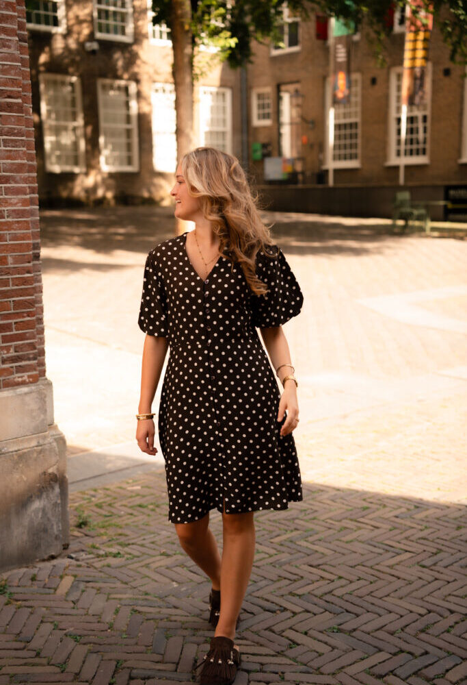 azzurro dress dots 8786 zoe brown/white
