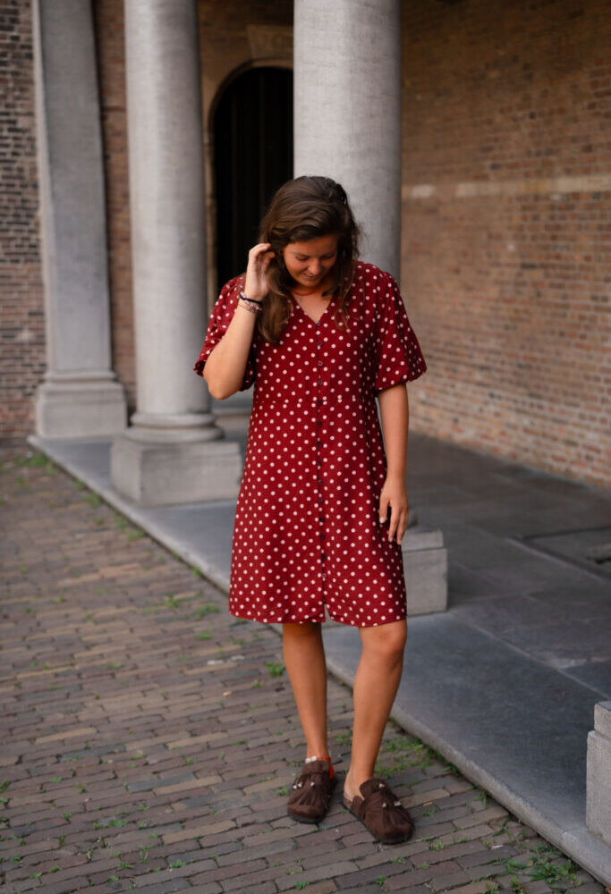 azzurro dress dots 8786 zoe bordeaux/pink
