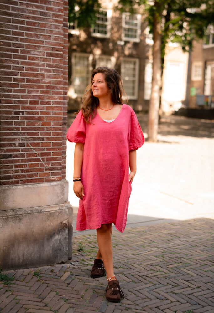 dress pino 100% lino veerle fluo pink