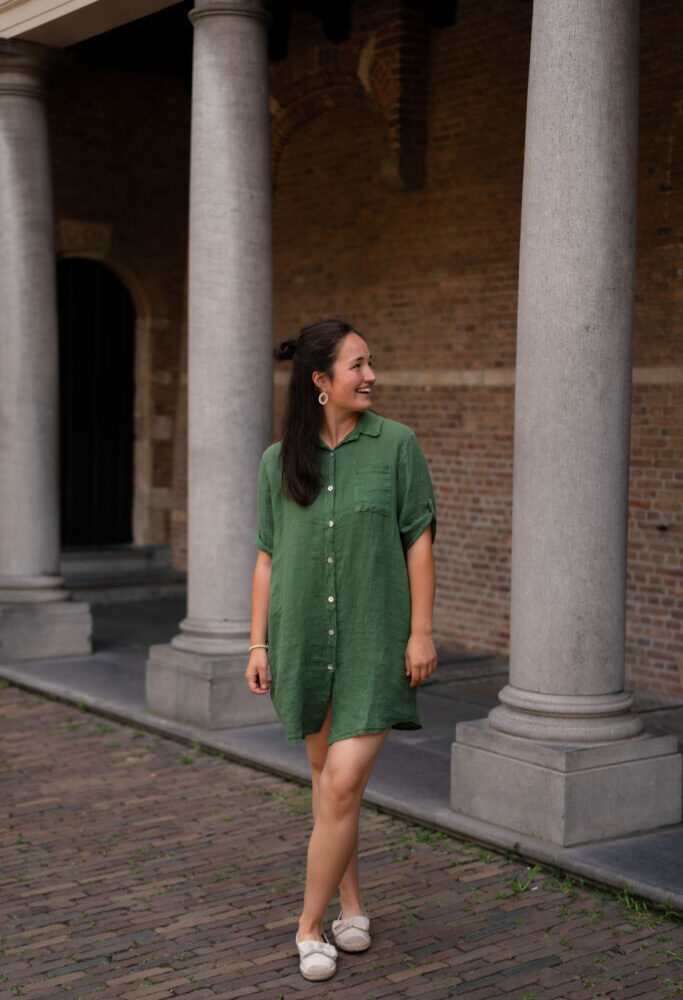 dress 100% lino irene moss green