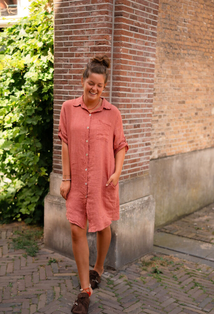 dress 100% lino irene old pink